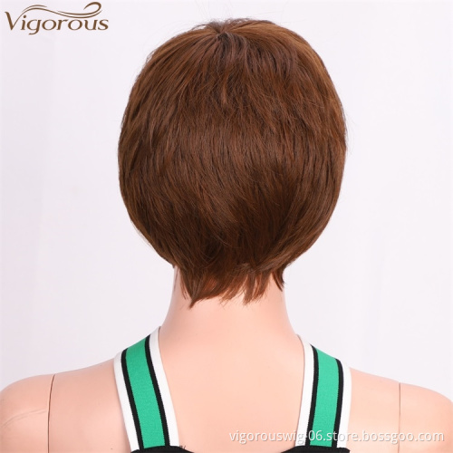 Vigorous Short Honey Brown Pixie Cut Hair Natural Synthetic Wigs for Black Women Heat Resistant  Women's Fashion Wig